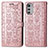 Leather Case Stands Fashionable Pattern Flip Cover Holder S03D for Motorola Moto E32 Rose Gold