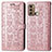 Leather Case Stands Fashionable Pattern Flip Cover Holder S03D for Motorola Moto G40 Fusion Rose Gold