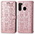 Leather Case Stands Fashionable Pattern Flip Cover Holder S03D for Samsung Galaxy A21 Pink