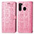 Leather Case Stands Fashionable Pattern Flip Cover Holder S03D for Samsung Galaxy A21 Rose Gold