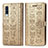 Leather Case Stands Fashionable Pattern Flip Cover Holder S03D for Samsung Galaxy A30S Gold