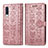 Leather Case Stands Fashionable Pattern Flip Cover Holder S03D for Samsung Galaxy A50 Pink