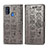 Leather Case Stands Fashionable Pattern Flip Cover Holder S03D for Samsung Galaxy M21 Gray
