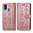 Leather Case Stands Fashionable Pattern Flip Cover Holder S03D for Samsung Galaxy M21 Pink