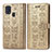Leather Case Stands Fashionable Pattern Flip Cover Holder S03D for Samsung Galaxy M31 Prime Edition Gold