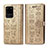 Leather Case Stands Fashionable Pattern Flip Cover Holder S03D for Samsung Galaxy S20 Ultra 5G Gold