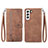 Leather Case Stands Fashionable Pattern Flip Cover Holder S03D for Samsung Galaxy S21 Plus 5G Brown
