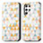 Leather Case Stands Fashionable Pattern Flip Cover Holder S03D for Samsung Galaxy S21 Ultra 5G White