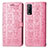 Leather Case Stands Fashionable Pattern Flip Cover Holder S03D for Vivo Y11s Pink