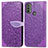 Leather Case Stands Fashionable Pattern Flip Cover Holder S04D for Motorola Moto E40 Purple