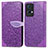 Leather Case Stands Fashionable Pattern Flip Cover Holder S04D for Oppo Reno7 Pro 5G Purple
