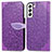 Leather Case Stands Fashionable Pattern Flip Cover Holder S04D for Samsung Galaxy S21 5G Purple