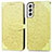 Leather Case Stands Fashionable Pattern Flip Cover Holder S04D for Samsung Galaxy S21 5G Yellow