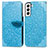Leather Case Stands Fashionable Pattern Flip Cover Holder S04D for Samsung Galaxy S22 5G Blue