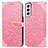 Leather Case Stands Fashionable Pattern Flip Cover Holder S04D for Samsung Galaxy S23 5G Rose Gold