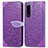 Leather Case Stands Fashionable Pattern Flip Cover Holder S04D for Sony Xperia 5 III Purple