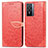 Leather Case Stands Fashionable Pattern Flip Cover Holder S04D for Vivo Y76 5G Red