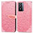 Leather Case Stands Fashionable Pattern Flip Cover Holder S04D for Vivo Y76 5G Rose Gold