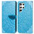 Leather Case Stands Fashionable Pattern Flip Cover Holder S07D for Samsung Galaxy S22 Ultra 5G Blue