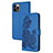 Leather Case Stands Fashionable Pattern Flip Cover Holder Y02X for Apple iPhone 13 Pro Blue