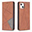 Leather Case Stands Fashionable Pattern Flip Cover L04 Holder for Apple iPhone 13 Brown
