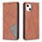 Leather Case Stands Fashionable Pattern Flip Cover L04 Holder for Apple iPhone 13 Mini Brown