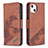 Leather Case Stands Fashionable Pattern Flip Cover L05 Holder for Apple iPhone 13 Brown