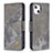 Leather Case Stands Fashionable Pattern Flip Cover L05 Holder for Apple iPhone 14 Gray