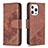 Leather Case Stands Fashionable Pattern Flip Cover L05 Holder for Apple iPhone 14 Pro Max Brown
