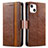 Leather Case Stands Flip Cover F03 Holder for Apple iPhone 13 Brown