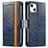 Leather Case Stands Flip Cover F03 Holder for Apple iPhone 14 Blue