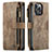 Leather Case Stands Flip Cover H27 Holder for Apple iPhone 13 Pro Brown