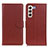 Leather Case Stands Flip Cover Holder A03D for Samsung Galaxy S21 5G Brown