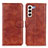 Leather Case Stands Flip Cover Holder A04D for Samsung Galaxy S22 5G Brown