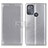 Leather Case Stands Flip Cover Holder A08D for Motorola Moto G50 Silver