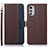Leather Case Stands Flip Cover Holder A09D for Motorola Moto E32 Brown