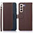 Leather Case Stands Flip Cover Holder A10D for Samsung Galaxy S22 Plus 5G Brown