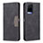 Leather Case Stands Flip Cover Holder B01F for Vivo Y21 Black