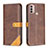 Leather Case Stands Flip Cover Holder B02F for Motorola Moto E30 Brown