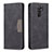 Leather Case Stands Flip Cover Holder B02F for Xiaomi Redmi 9 Prime India Black