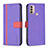 Leather Case Stands Flip Cover Holder B04F for Motorola Moto E20 Purple