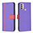 Leather Case Stands Flip Cover Holder B04F for Motorola Moto E30 Purple