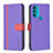 Leather Case Stands Flip Cover Holder B04F for Motorola Moto G71 5G Purple