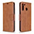 Leather Case Stands Flip Cover Holder B04F for Samsung Galaxy A21 Brown