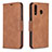 Leather Case Stands Flip Cover Holder B04F for Samsung Galaxy M30 Brown