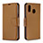 Leather Case Stands Flip Cover Holder B06F for Samsung Galaxy A20 Brown