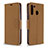 Leather Case Stands Flip Cover Holder B06F for Samsung Galaxy A21 Brown