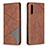 Leather Case Stands Flip Cover Holder B07F for Samsung Galaxy A50 Brown