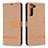 Leather Case Stands Flip Cover Holder B11F for Samsung Galaxy S21 5G Gold