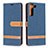 Leather Case Stands Flip Cover Holder B11F for Samsung Galaxy S21 5G Navy Blue